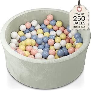 Pippin&Co Baby Ball Pit with 250 Balls + Storage Bag - Soft Memory Foam Ball Pit with Washable Velvet Cover - Ball Pits for Toddlers 1-3 and Kids Ball Pit for Indoor/Outdoor Use.