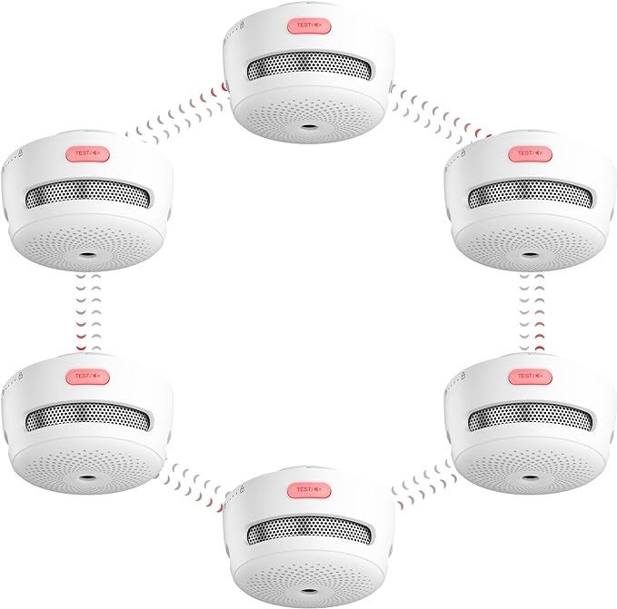 X-Sense Wireless Interconnected Smoke Detector Fire Alarm with Over 820 feet Transmission Range, XS01-WR Link+, 6-Pack