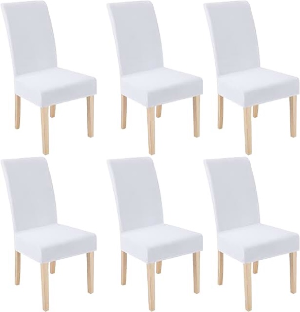 smiry Waterproof Long Dining Chair Covers, Soft Stretch Dining Chair Slipcovers, Full Length Fit High Back Chair Covers for Dining Room Set of 6, White White 6