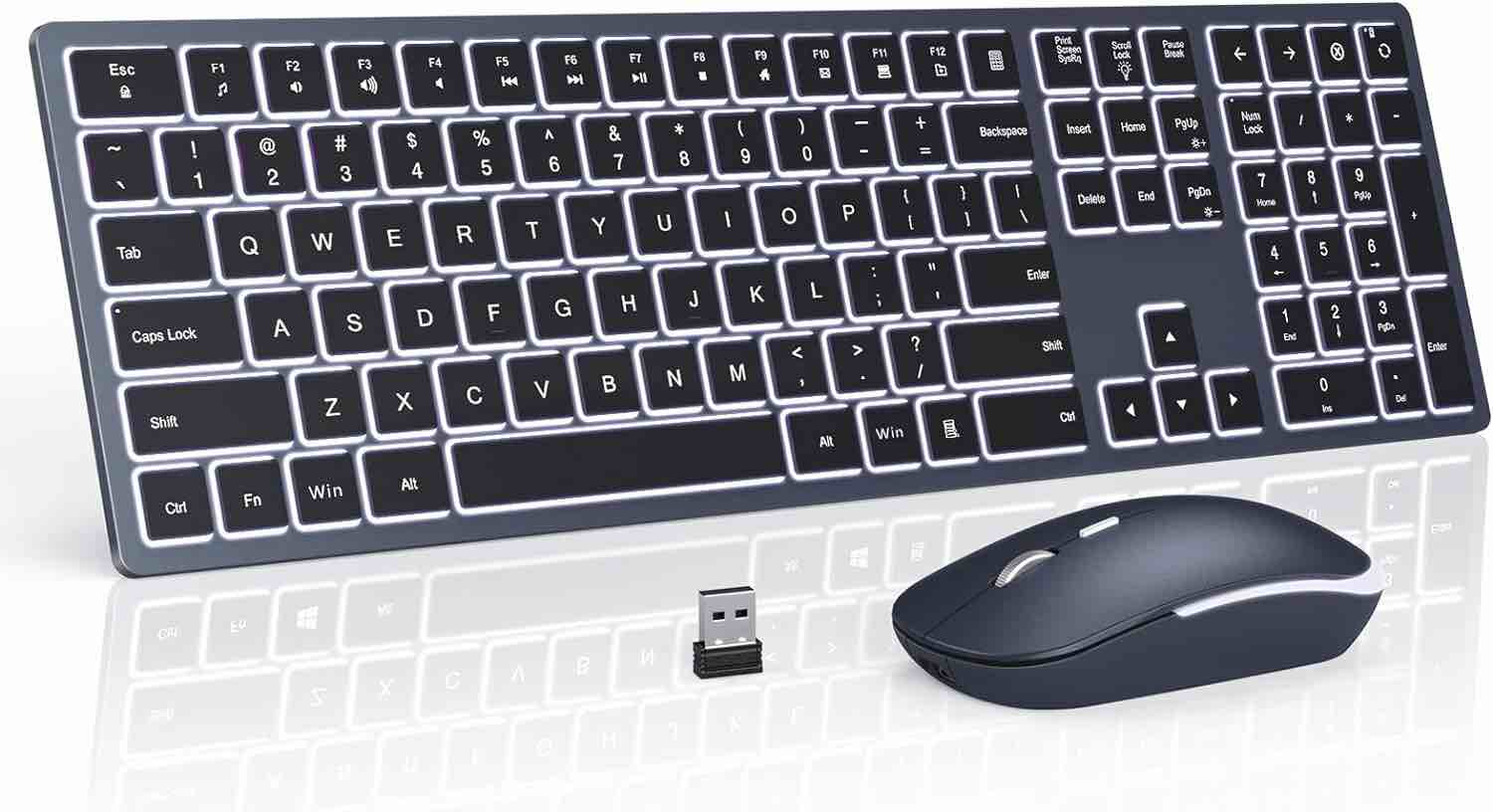 seenda Wireless Backlit Keyboard and Mouse, USB/Type C Rechargeable Wireless Keyboard Mouse, Wireless Backlit Keyboard Compatible for Windows, MacBook Pro/Air, Laptop, PC - Black Gray