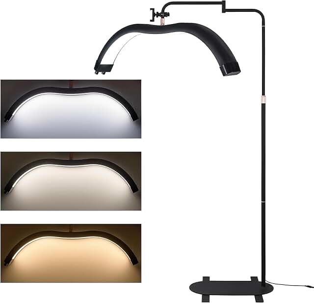 Beautycity Professional LED Lash Light for Eyelash Extensions, Clip on Lash Lamp for Makeup, Nail, Skincare and Tattoo with Phone Holder - Adjustable Brightness and Color Temperature 3000K-6000K Black Halfmoon