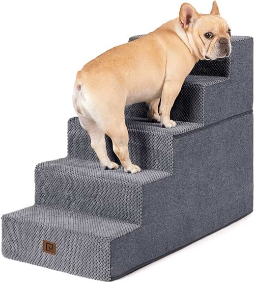 EHEYCIGA Dog Stairs for Small Dogs, 5-Step Dog Stairs for High Beds and Couch, Folding Pet Steps for Small Dogs and Cats, and High Bed Climbing, Non-Slip Balanced Dog Indoor Step, Grey, 3/4/5 Steps