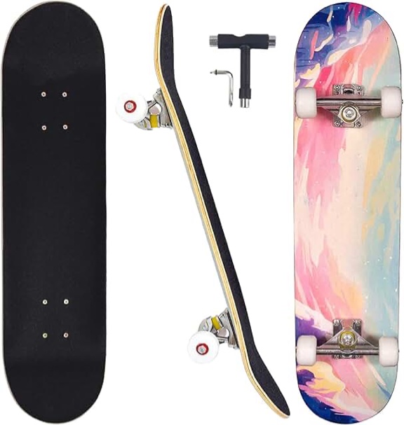 Skateboards for Beginners Adults Youths Teens Kids Girls Boys 31 Inch Pro Complete Skate Boards 7 Layer Canadian Maple Double Kick Concave Longboards