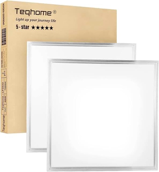 LED Flat Panel Light 2x2 ft,White LED Drop Ceiling Office Lights,48W=150W Indoor Commercial Flat Backlit Fixture, 5800LM/7000K,CE & RoHS Certified,Dustproof & Troffer Recessed Edge-Lit Design,2 Pack 5800LM,7000K