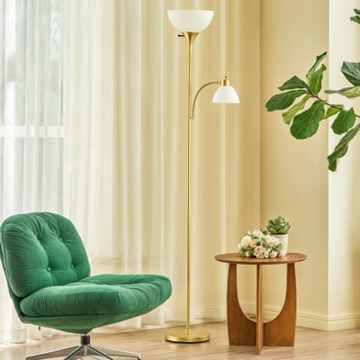 71" 2-Light Torchiere Floor Lamp with Reading Light and Bulbs