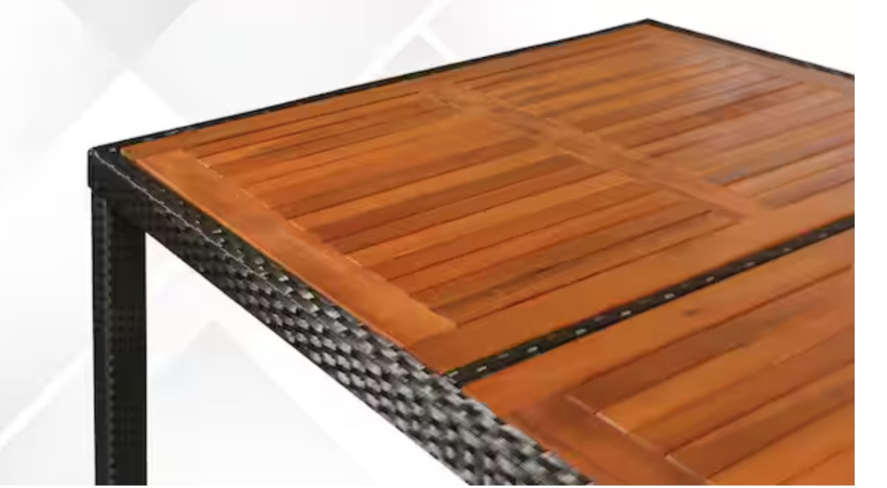 ((INCOMPLETE BOX 4 OF 4 ))Black 9-Pieces Steel Rattan Rectangle Outdoor Dining Set with White Cushions and Water-Resistant Cushions