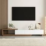 ((INCOMPLETE BOX 2 OF 2)) Tymeo 100.4'' W Modern TV Stand Retracted & Extendable 3-Drawer Media Console Walnut