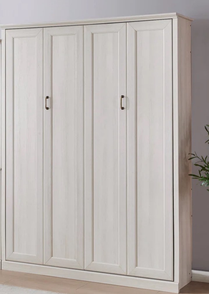 ((INCOMPLETE BOX 3 OF 3)) Modern Half Self-Close and Open Murphy Bed with 2 Side Cabinet Storage Shelf