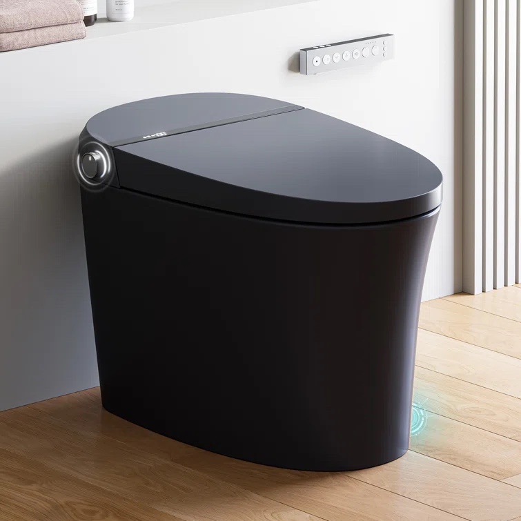 Black Smart Bidet Toilet with Pump and Bidet Built In, Auto Dual Flush and Auto Open/Close Lid, Smart Toilet with Heated Seat, Warm Dryer, Night Light, Digital Display