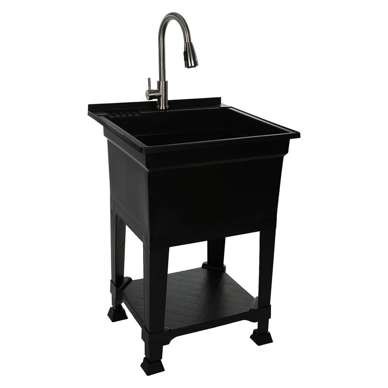 UTILITYSINKS Plastic 24" Compact Workshop Freestanding Laundry Sink with Faucet
