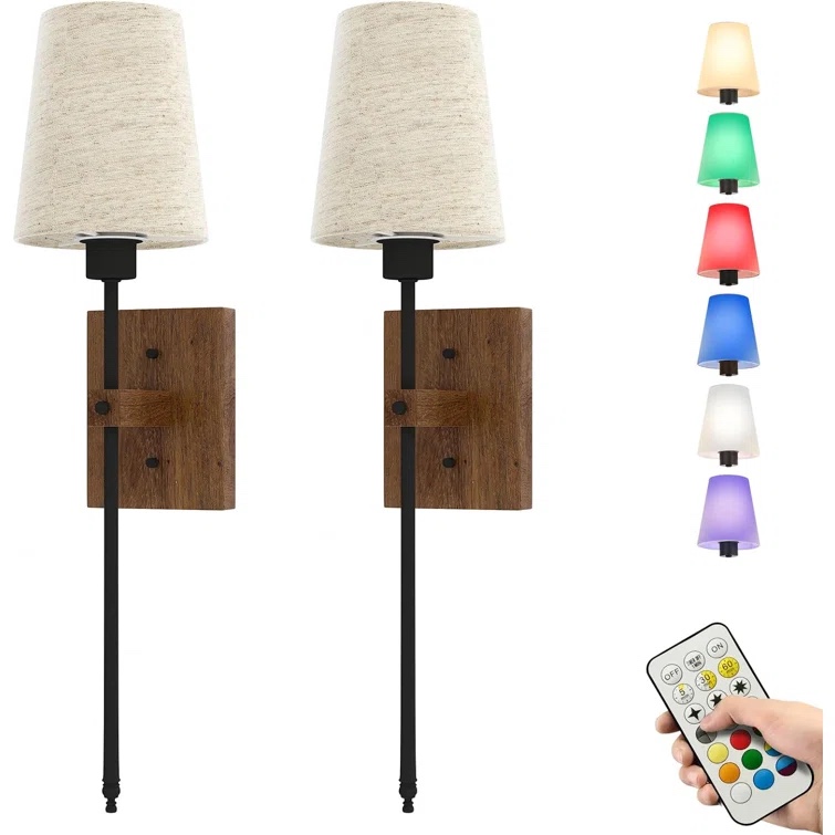 Battery Wall Sconce Set Of 2 With Remote Cordless Rechargeable Wall Light With Rgb Light Bulb Timer