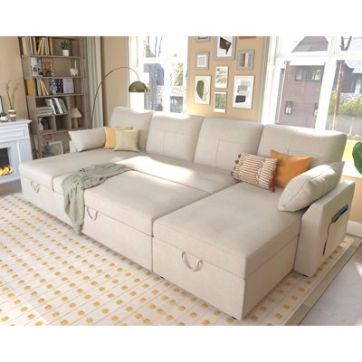 (Incomplete) 110 Inch Oversized Sofa Bed - 2 In 1 Pull Out Sleeper Sofa With Sectional And Double Storage Chaise