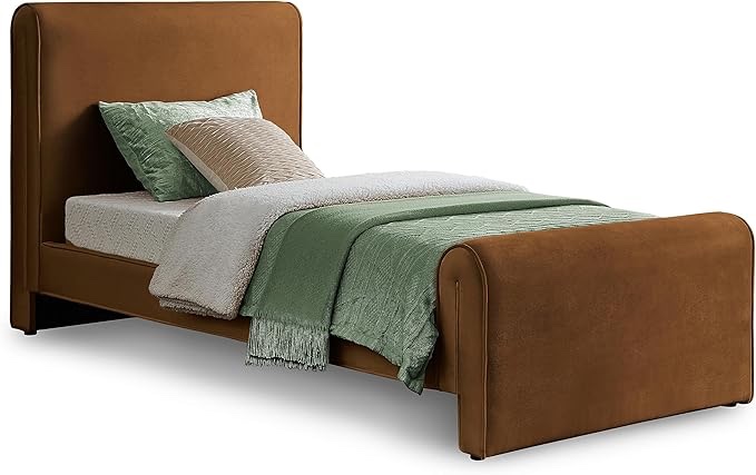 ( incomplete) Meridian Furniture SloanSaddle-T Sloan Collection Modern | Contemporary Velvet Upholstered Twin Bed with Rich Soft Saddle Velvet, Curved Headboard and Footboard, 44.5" W x 92" D x 45" H, Saddle, Twin