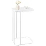 C Shaped End Table, 27 Inches High Small Side Table for Sofa and Bed, Couch Table That Slides Under, Tall Tv Tray Table for Living Room, Bedroom, Metal Frame, Snow White