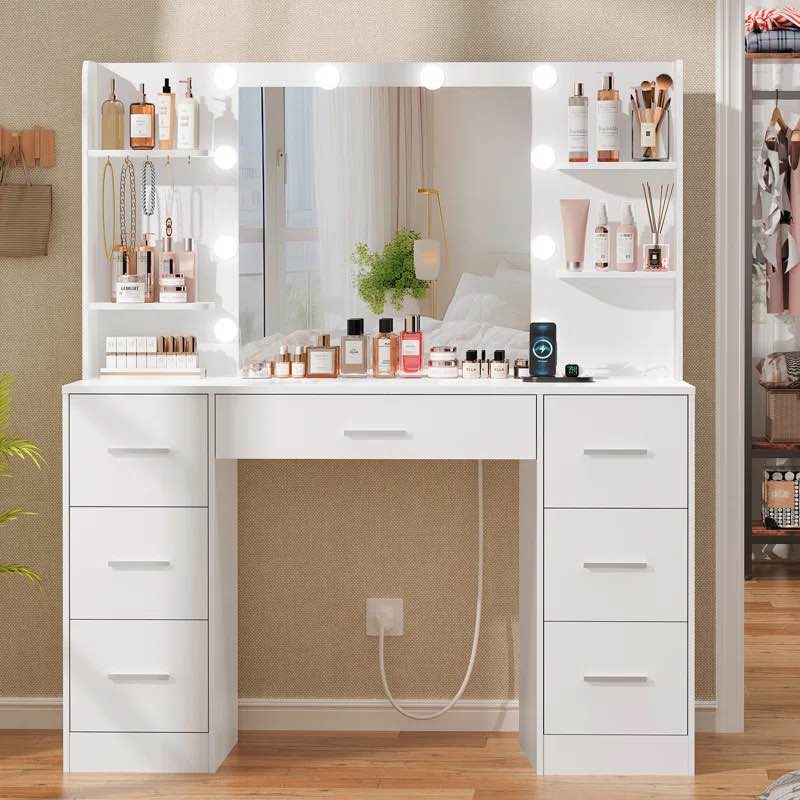 Camyla Large Vanity for Valentine's Day gift with LED Lights and Large Mirror
