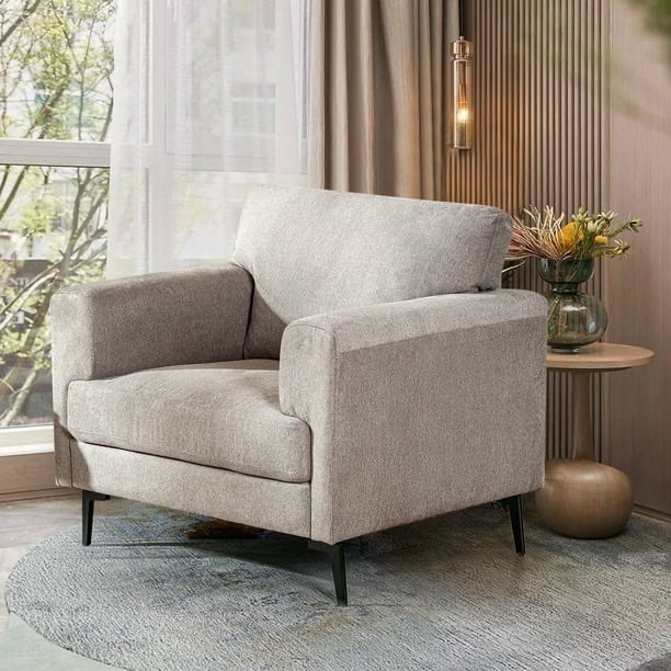 ((Incomplete only part )) July's Song Accent Chair, 37.8” Wide Linen Oversized Upholstered Living Room Armchairs, Mid Century Modern Comfy Fabric Lounge Arm Chairs for Bedroom