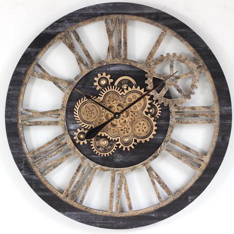 Wall Clock 36" Round Oversized for Living Room decor with Real Moving Gears Switzerland Collection