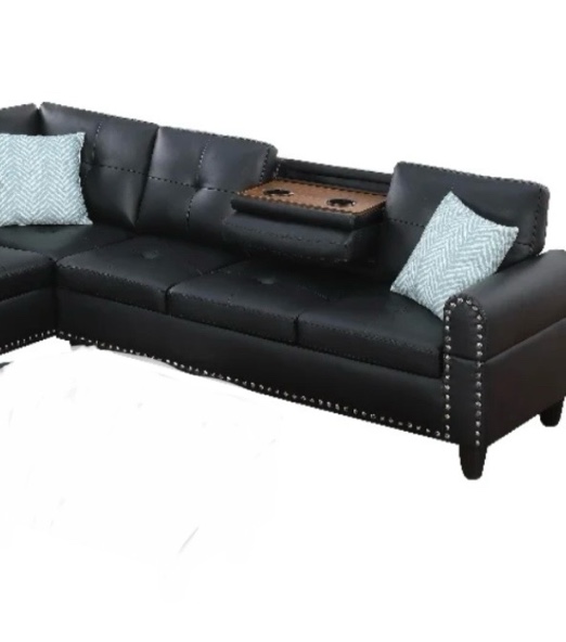 (Incomplete) Devion Furniture Transitional PU Faux Leather Sectional Sofa with Lift-top Storage Ottoman, for Living Room in Black Finish