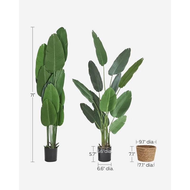 71" Faux Banana Leaf Tree with Planter Basket