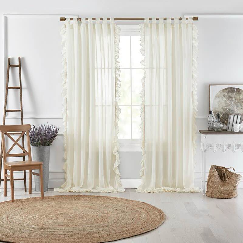 Guyette 100% Cotton Solid Semi-Sheer Tab Top Single Curtain Panel