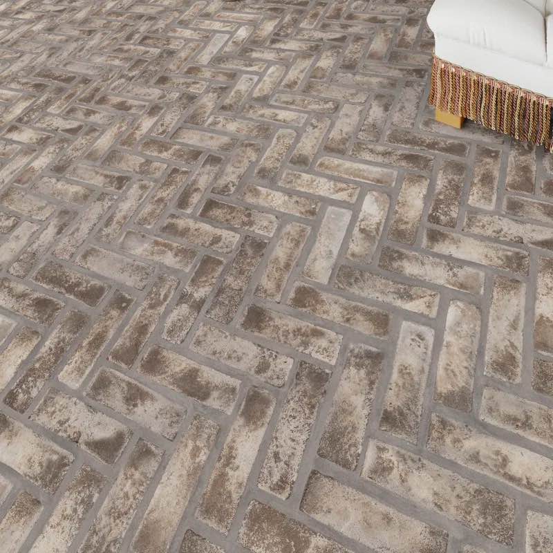 (5 pcs 8.7 sq)ArtisanBrik 12bricks 2.25x7.5x0.5/sheet Textured Clay Brick Herringbone Mesh-Mounted Mosaic Floor & Wall Tile