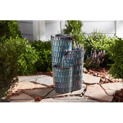 Style Selections 21.5-in H Ceramic Water Tiered Outdoor Fountain Pump Included