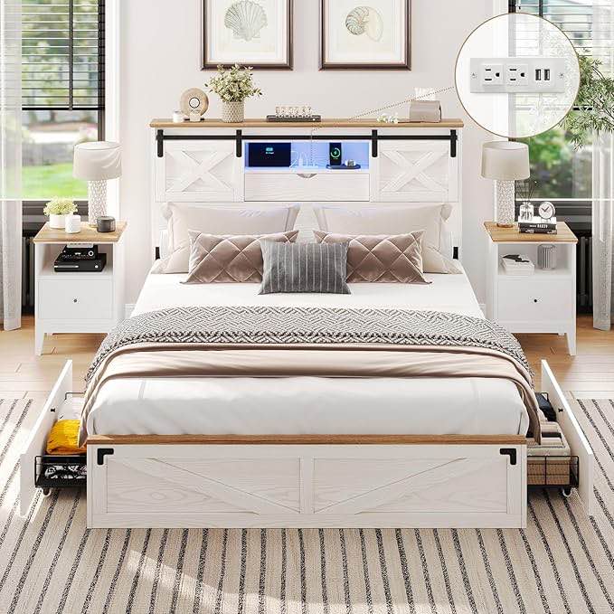 Sherell Wooden Platform Bed Frame with Sliding Barn Door Bookcase Headboard(incomplete)