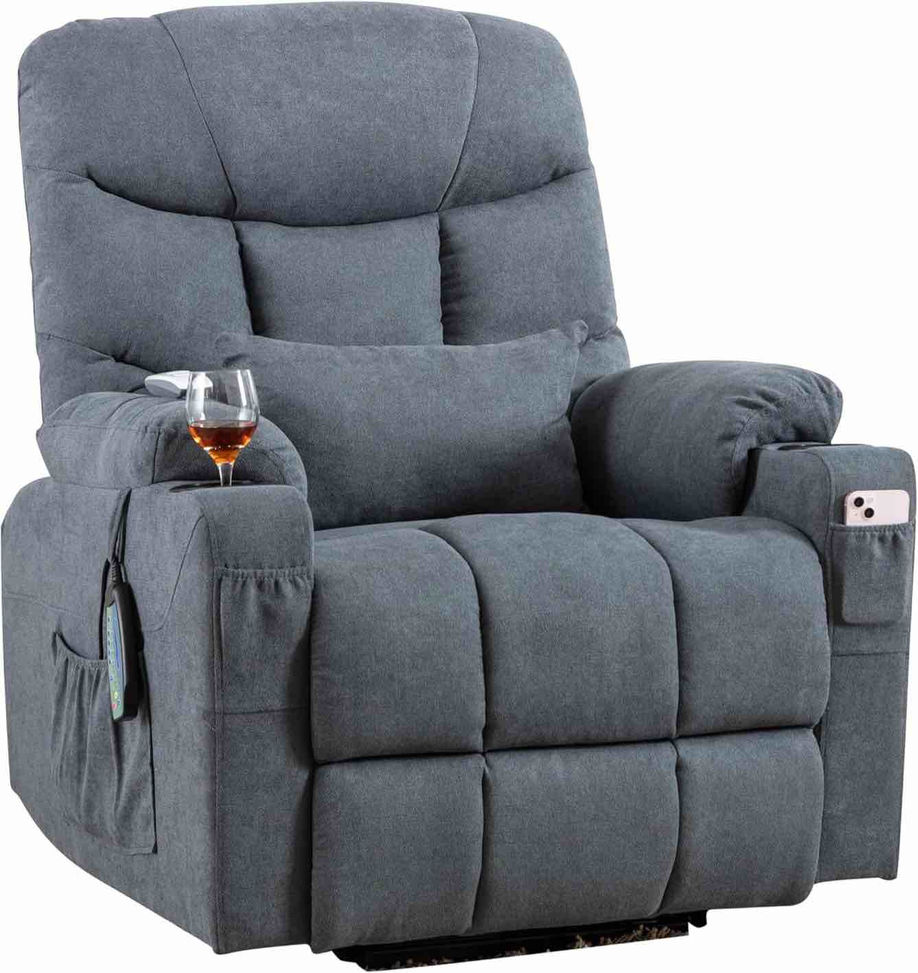40" Wide Modern Microfiber Power Lift Chair Massage Heating Recliner with Pocket Storage