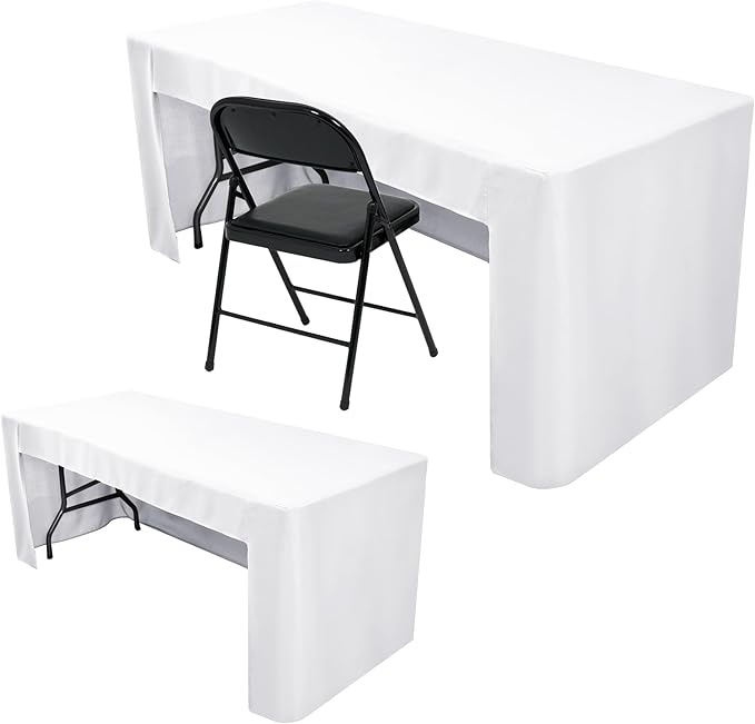 3Pack White Fitted Table Covers for 6 Foot Rectangle Tables-Open Back Table Cover Washable Table Cloth for Rectangular Table, Parties, Wedding, Banquet, Jewelry Shows, Craft Fair, Trade Show