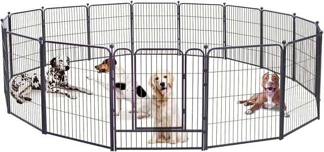 Dog Playpen ,16 Panels Playpen 32 Inch Height in Heavy Duty , Folding Outdoor Anti-Rust Dog Exercise Fence, Portable Pet Playpen with Door for Large Medium Small Dogs (16 Panels)