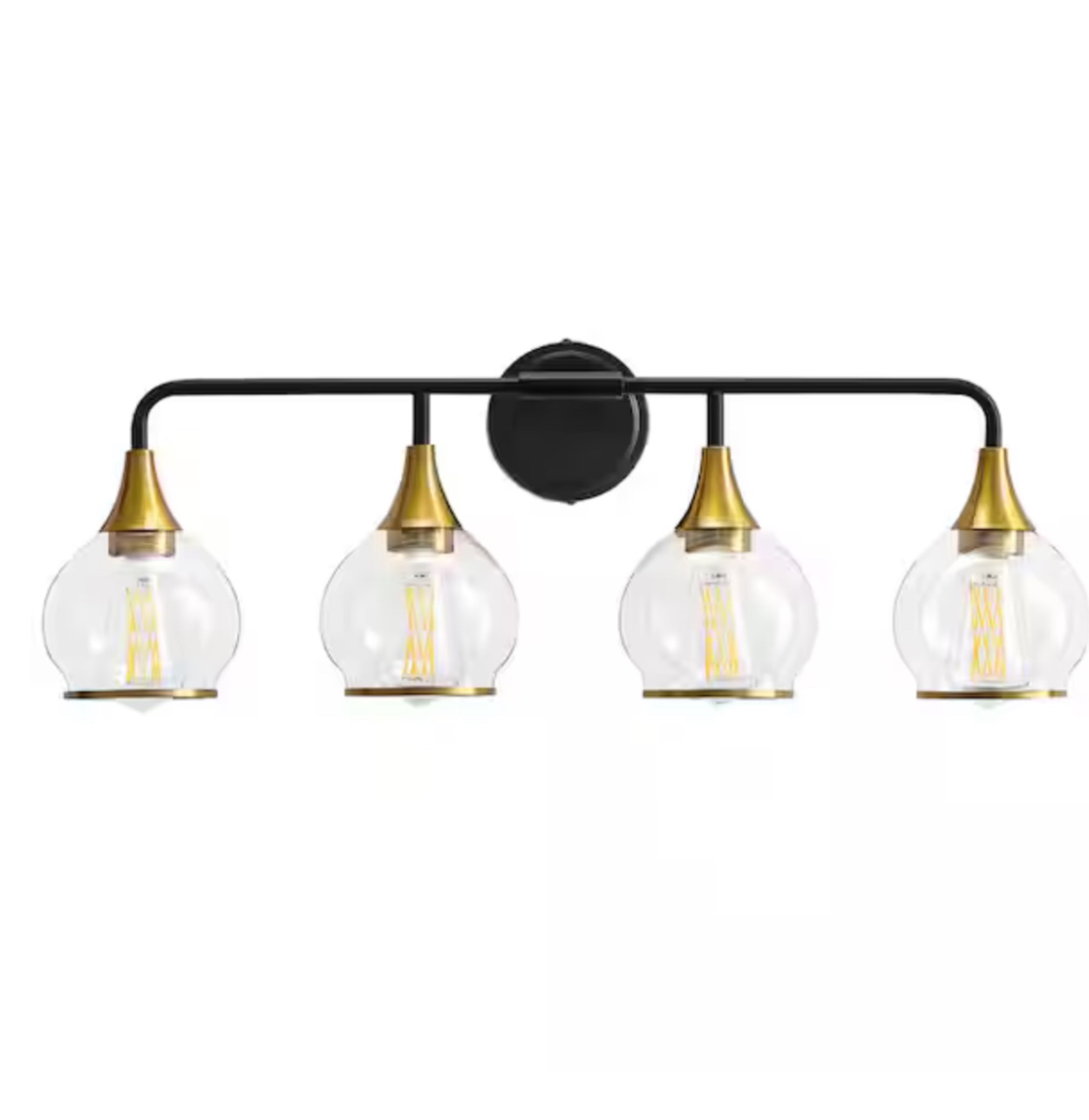 30 in. 4-Light Black and Gold Bathroom Vanity Light with Clear Globe Glass Shade