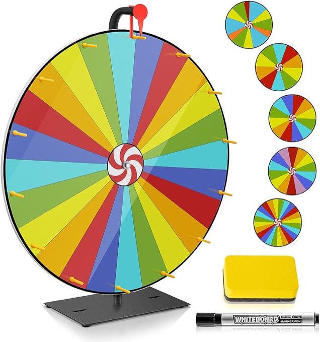 ARTISHION 5 in 1 Color Prize Wheel - 24 Inch Wall Mounted or Tabletop Roulette Spinning Wheel, Heavy Duty Metal Base with Dry Erase Marker and Eraser for Trade Show, Carnival, Win Fortune Spin Games 24 Inch Dual Use Heavy Duty Prize Wheel