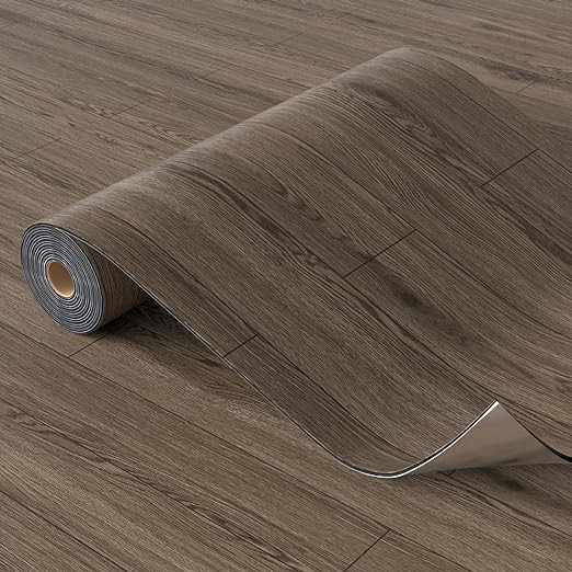 Oxdigi Peel and Stick Vinyl Flooring Roll 23"x 118"/19 Sq.Ft, Thicken Self Adhesive Vinyl Floor Tiles Wood Plank Flooring Waterproof Wear-Resistant for Any Room, Easy DIY Floor Coverings, Gray Maroon 23.6"Wx 118"L (19 Sq.Ft) Gray Maroon