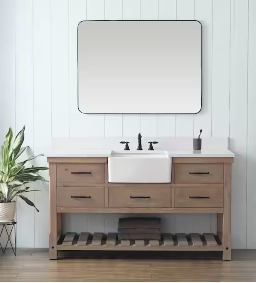 Wesley 60 in. W x 22 in. D Bath Vanity in Weathered Natural with Engineered Stone Top in Ariston White with White Sink