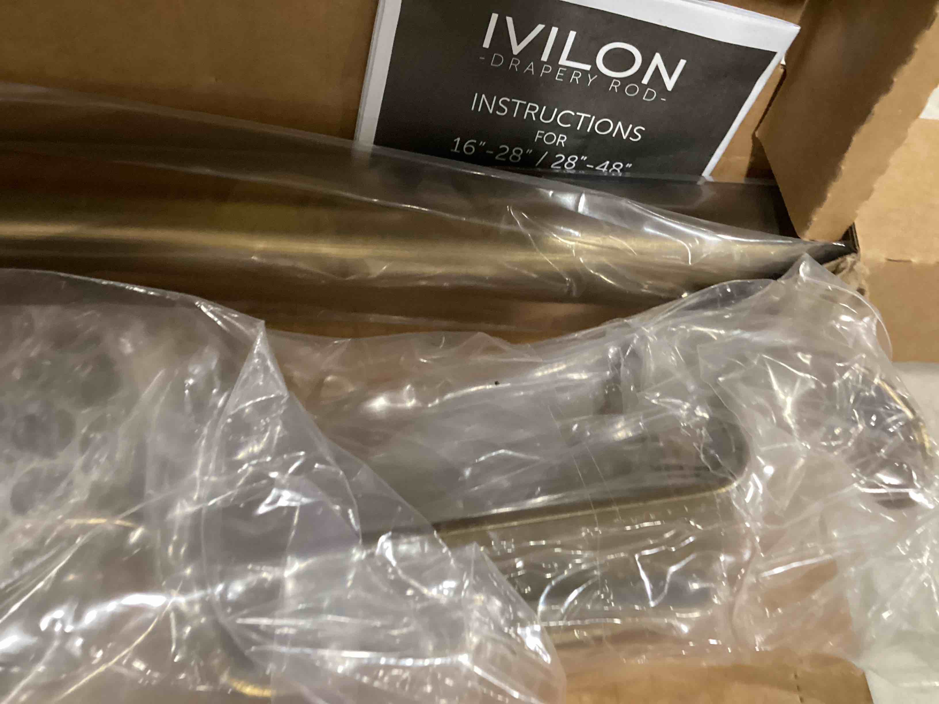 Condition photo showing As Is for Ivilon Drapery Window Curtain Rod - End Cap Style Design 1 Inch Pole. 28 to 48 Inch Color Warm Gold