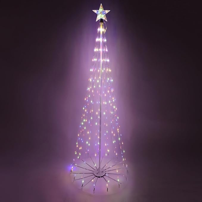 JOIEDOMI 6FT Animated Christmas Cone Tree Yard Light Decorations 280 Pre-Lit LED Multicolor Luminescent Show for Indoor Outdoor Garden Holiday Décor, Christmas Event, Christmas Eve Night Décor Multicolor Cone Tree