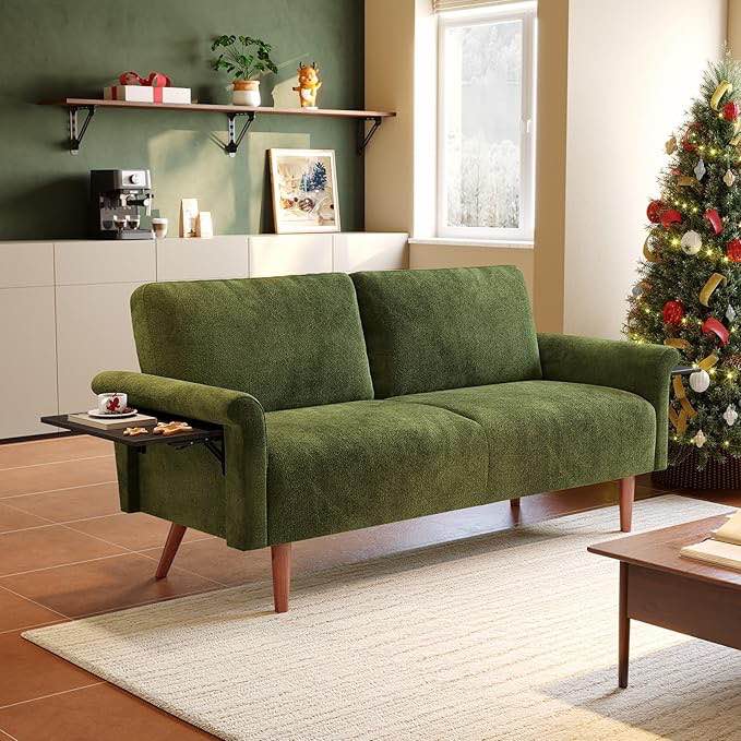 Sofá biplaza pequeño, sofá biplaza de 70 pulgadas con mesa auxiliar plegable, sofá moderno y cómodo con brazos enrollados, fácil montaje, sofá pequeño para sala de estar, dormitorio, oficina similar 