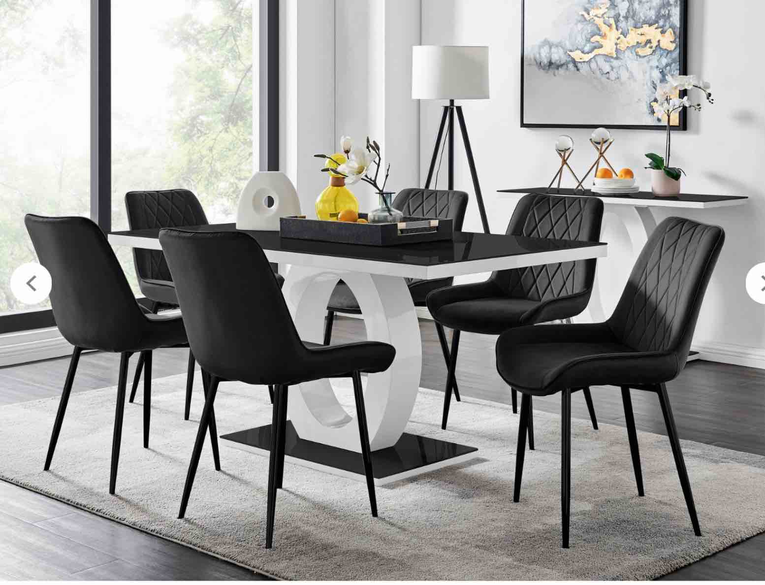 Giovani 6 Black Dining Table & 6 Pesaro Black Leg Chairs( incomplete )