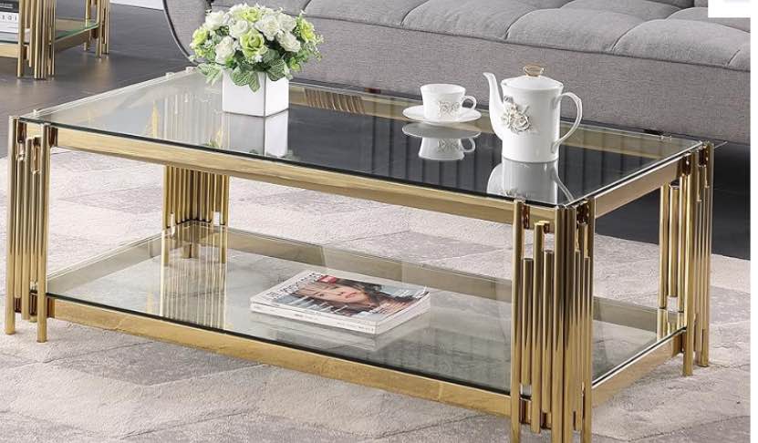 Amazon.com: TonyDo 48" Luxury Glass Coffee Table, Modern Gold ...( incomplete/ only Table Glass)