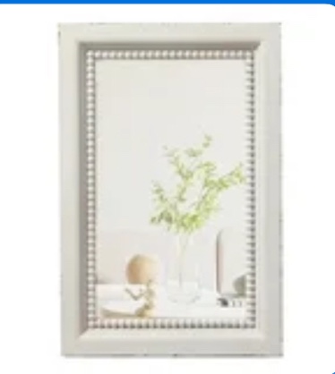 Sintosin Boho White Mirrors for Wall Decor Living Room 24 x 16 Inches Hanging Rustic Wooden Bedroom Mirror with Beaded Detailing, Vintage Rectangular Bathroom Vanity Mirror Decor Style 3