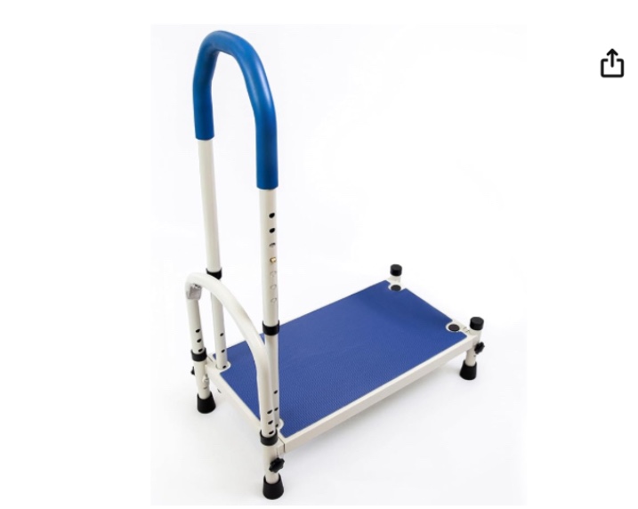 FlexiStep Medical Bed Step Stool with Handle for Adults - Heavy Duty Adjustable Bedroom Stepping Stool with Handrail - Wide, High Grip Base for Seniors - Elderly Mobility Accessories for High Beds