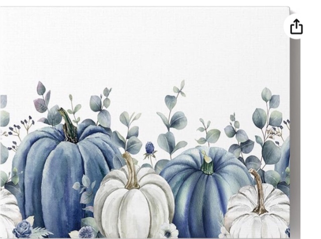 Chucoco Farm Pumpkins and Leaf Branch DIY Oil Painting Paint by Numbers Kits for Adults Kids Beginner, Thanksgiving Day Home Wall Art Canvas Decor Indigo White