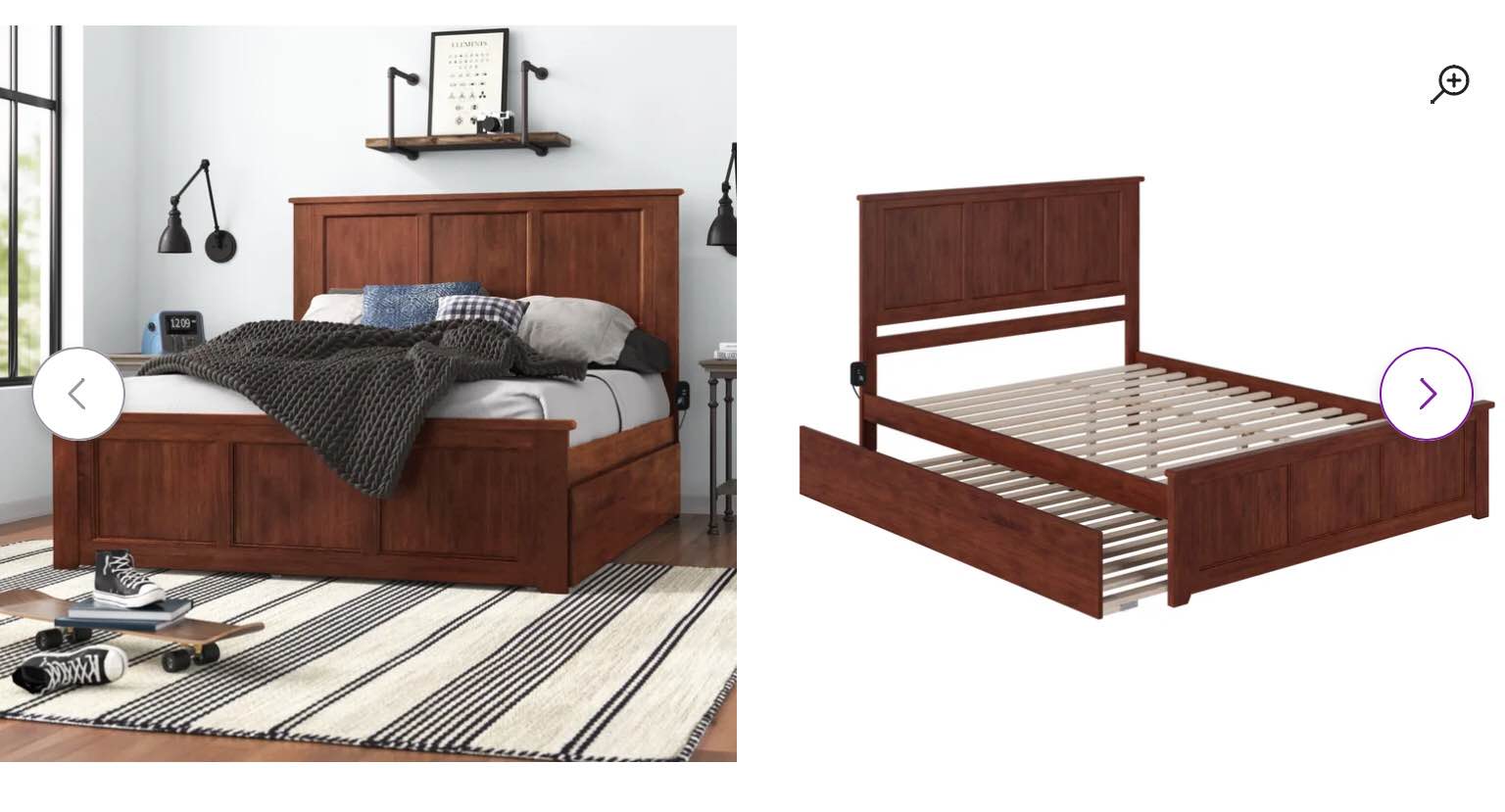 Walnut Amison Deluxe Queen Solid Wood Platform Bed with Trundle Bed twin ( incomplete 