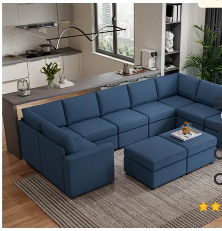 Linsy Home Oversized Modular Couch, Sectional Sofa with Storage Ottomans, Couch with Reversible Chaises, Blue 4.5 stars out of 48 reviews (4.5)| ( incomplete missing pieces) 