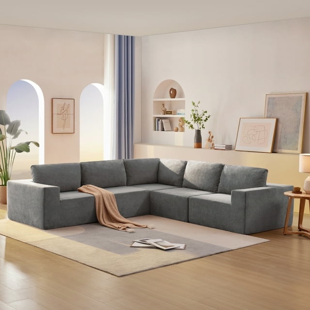 116*116" Modular L Shaped Sectional Sofa,Luxury Floor Couch Set,Upholstered Indoor Furniture,Foam-Filled Sleeper Sofa Bed for Living Room,Bedroom,5 PC Free Combination,3 Colors ( 1 pieces only) 