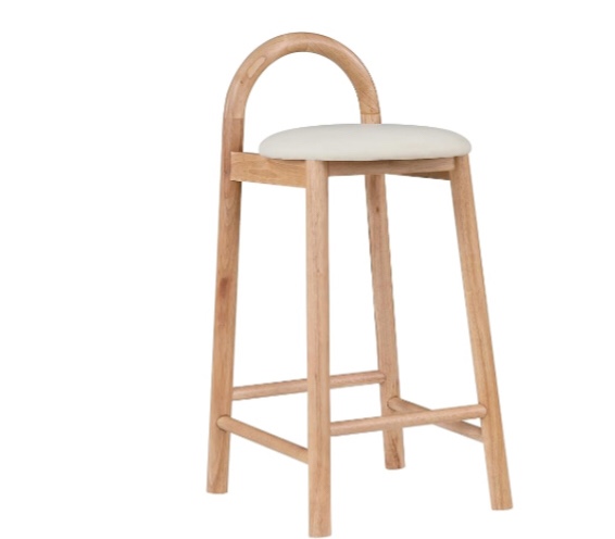 Meridian Furniture 475Cream-C Calvin Collection Mid-Century Modern Vegan Leather Upholstered Stool with Soft Cream Vegan Leather, Natural Finish Solid Wood Frame, 16.18" W x 16.7" D x 32" H, Cream