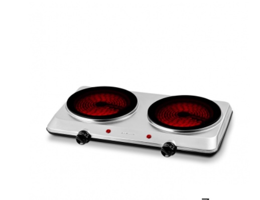 Ovente Electric Double-Plate Burner, 7" (750W) + 7" (750W) Infrared Ceramic Glass Cooktop, Silver (BGI202S)