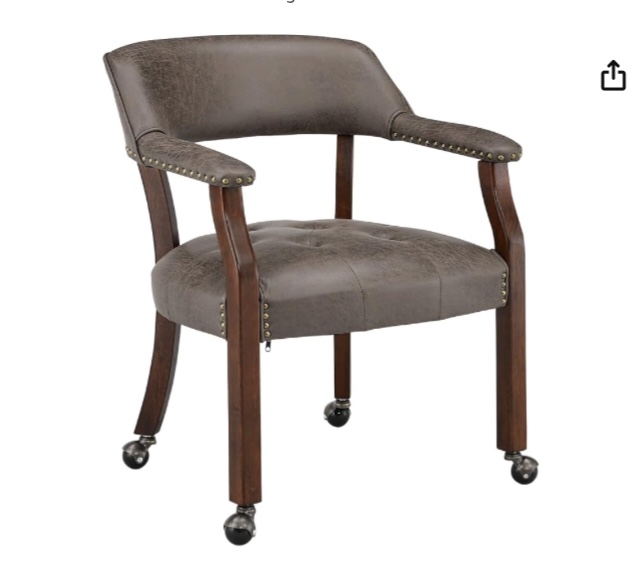LEEMTORIG Large Dining Chairs with Casters and Arms, Rolling Dining Chairs with Wheels, Poker Chairs, Solid Wood Office Desk Chairs, 26"D x 25.2"W x 31.5"H, Cherry Legs & Dark Brown Fabric SY-1533-DK