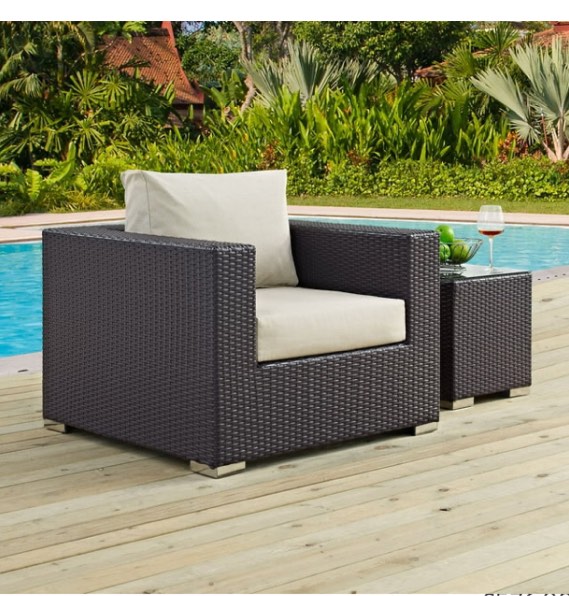 Modway Convene Aluminum and Rattan Patio Armchair in Espresso/Beige