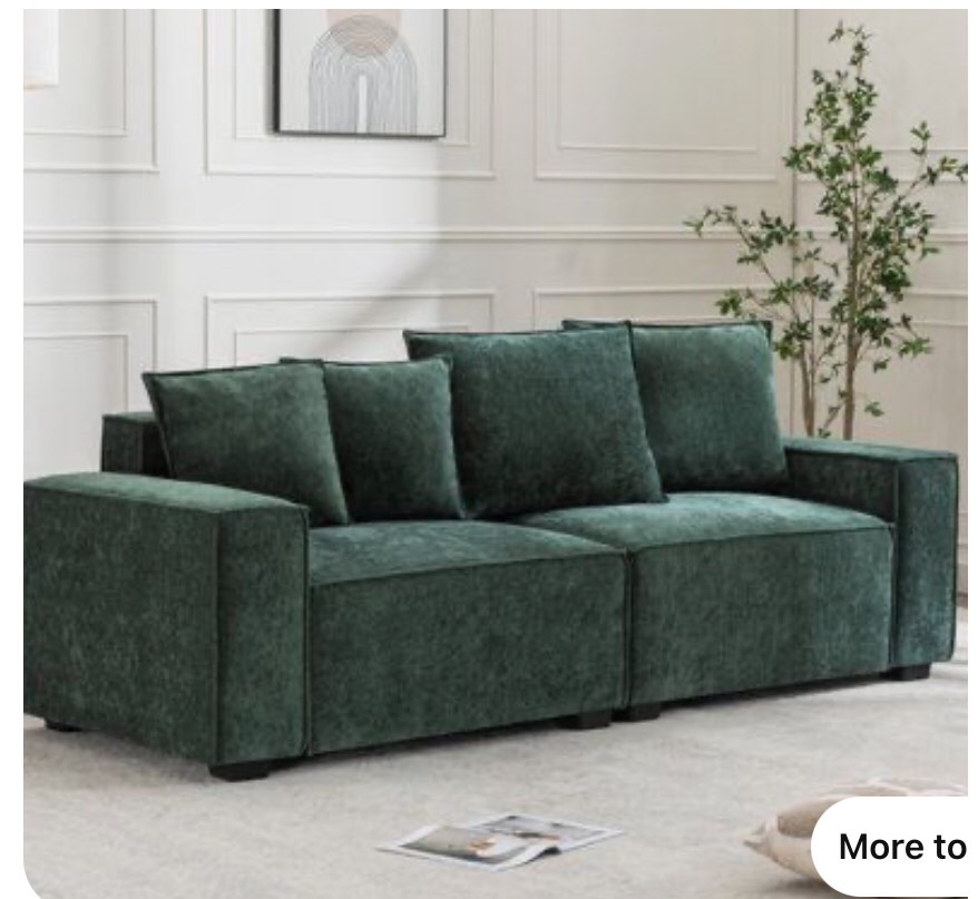 Makassar 89.37" Chenille Square Armrest Couch Sofa in Green( incomplete box 3/3) 